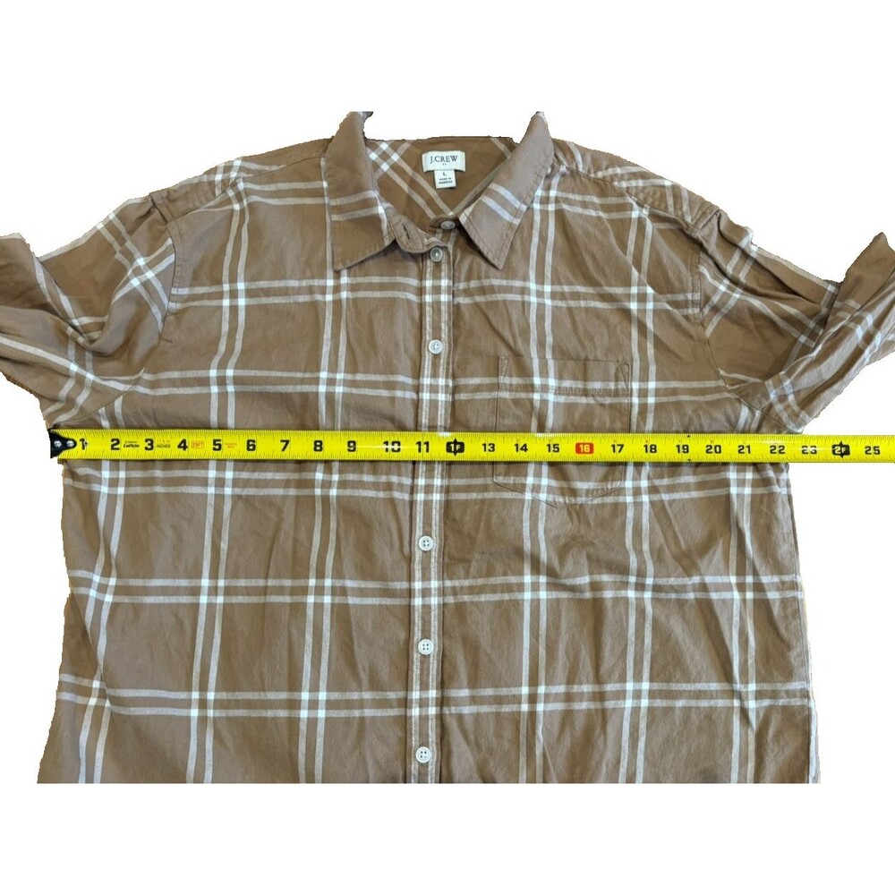 J.Crew Shirt Women's Large Flannel Tan Khaki Plaid Button Up Pocket 100% Cotton - Picture 3 of 8